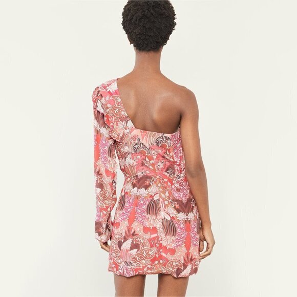 NWT Chufy one shoulder one long sleeve ruffled floral print dress, L - Picture 3 of 10